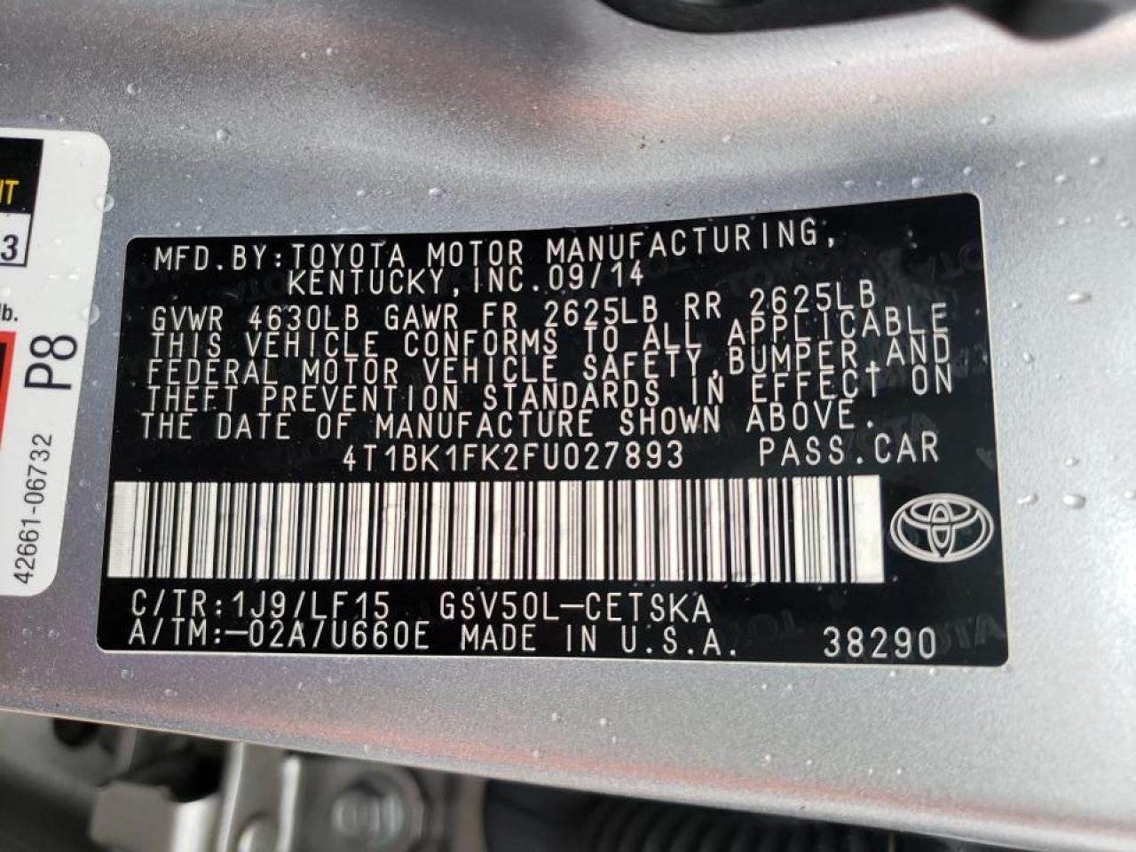 4T1BK1FK2FU027893 2015 Toyota Camry Xse