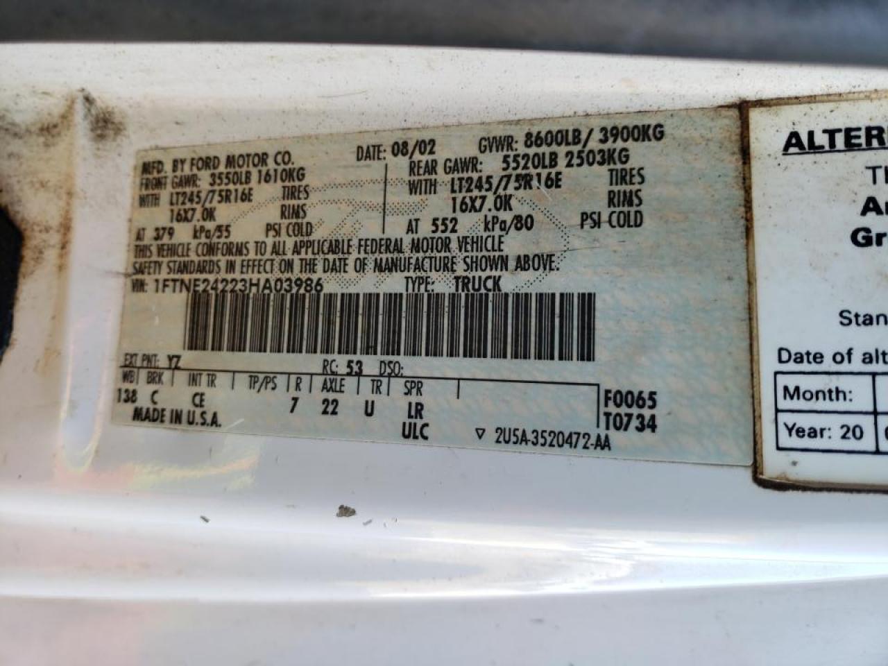 1FTNE24223HA03986 2003 Ford Econoline E250 Van