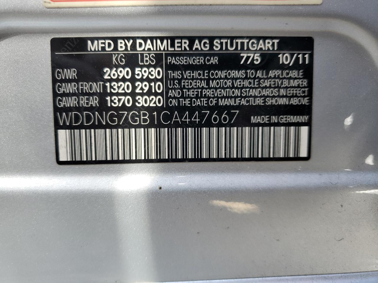 WDDNG7GB1CA447667 2012 Mercedes-Benz S S600