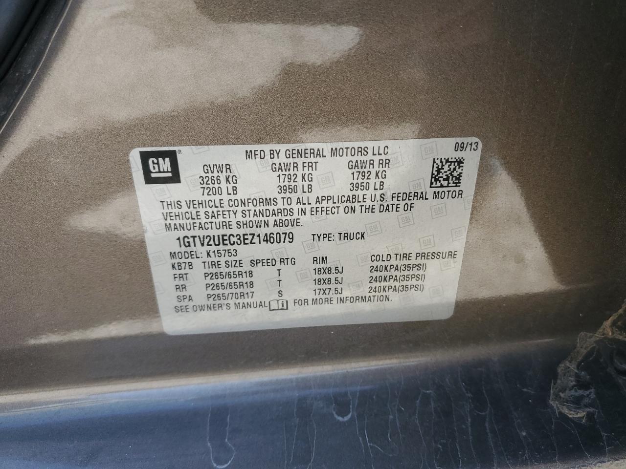 1GTV2UEC3EZ146079 2014 GMC Sierra K1500 Sle