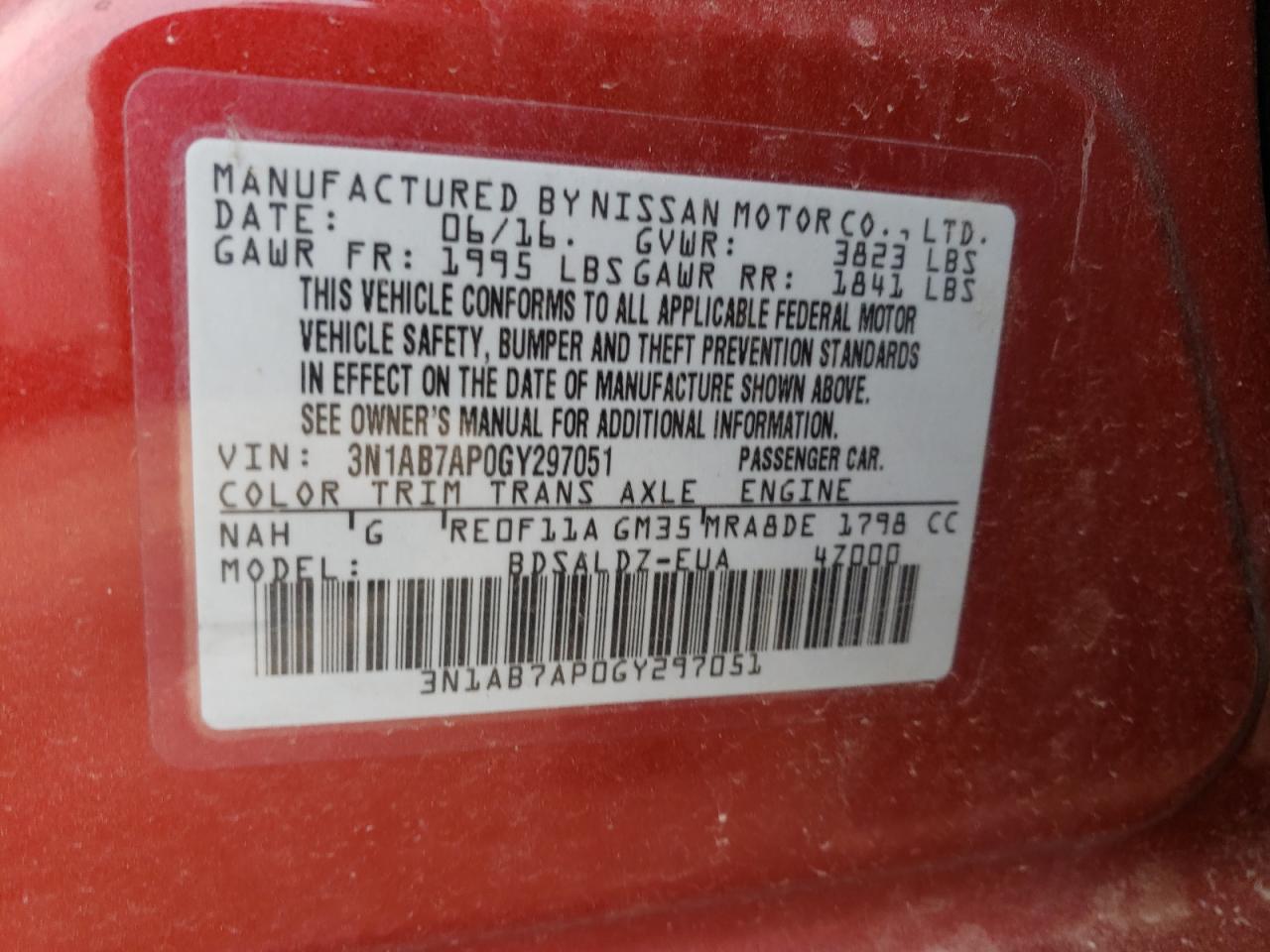 3N1AB7AP0GY297051 2016 Nissan Sentra S