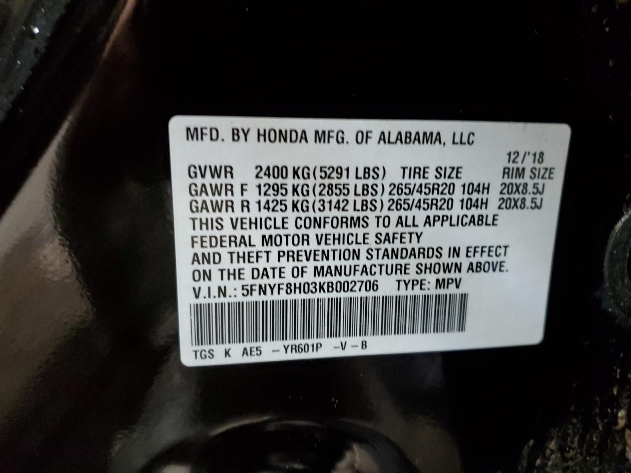 5FNYF8H03KB002706 2019 Honda Passport Elite