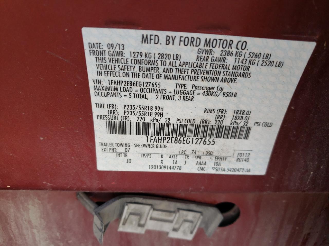 1FAHP2E86EG127655 2014 Ford Taurus Sel