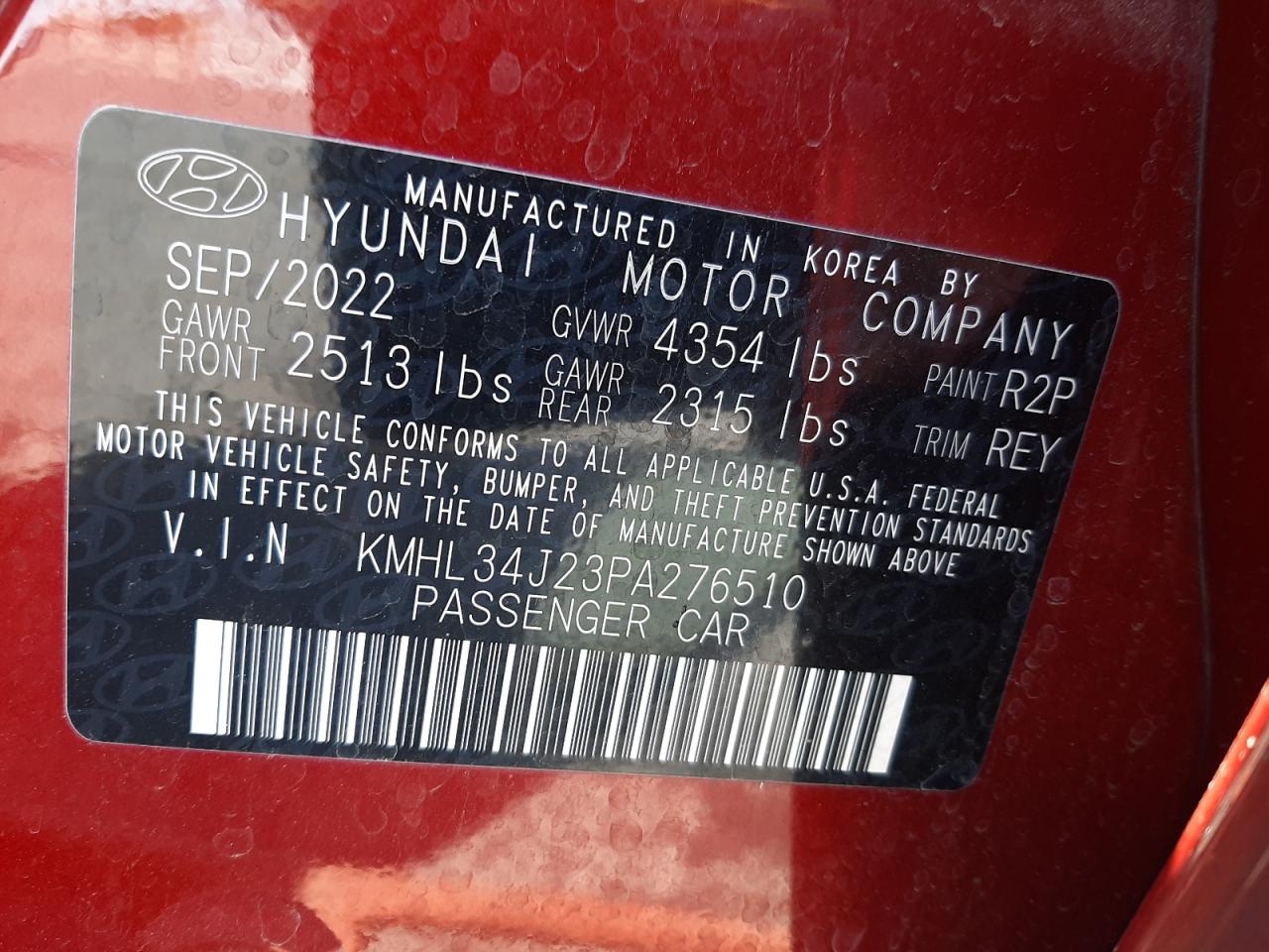 2023 Hyundai Sonata Limited VIN: KMHL34J23PA276510 Lot: 45705104