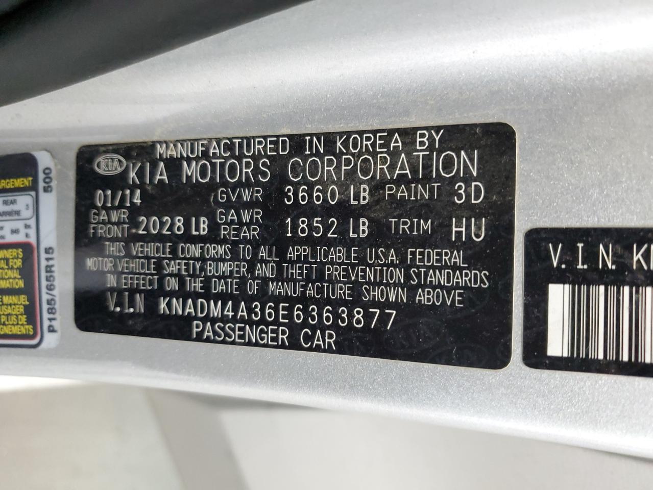 KNADM4A36E6363877 2014 Kia Rio Lx