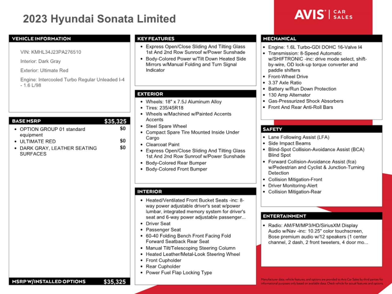 2023 Hyundai Sonata Limited VIN: KMHL34J23PA276510 Lot: 45705104