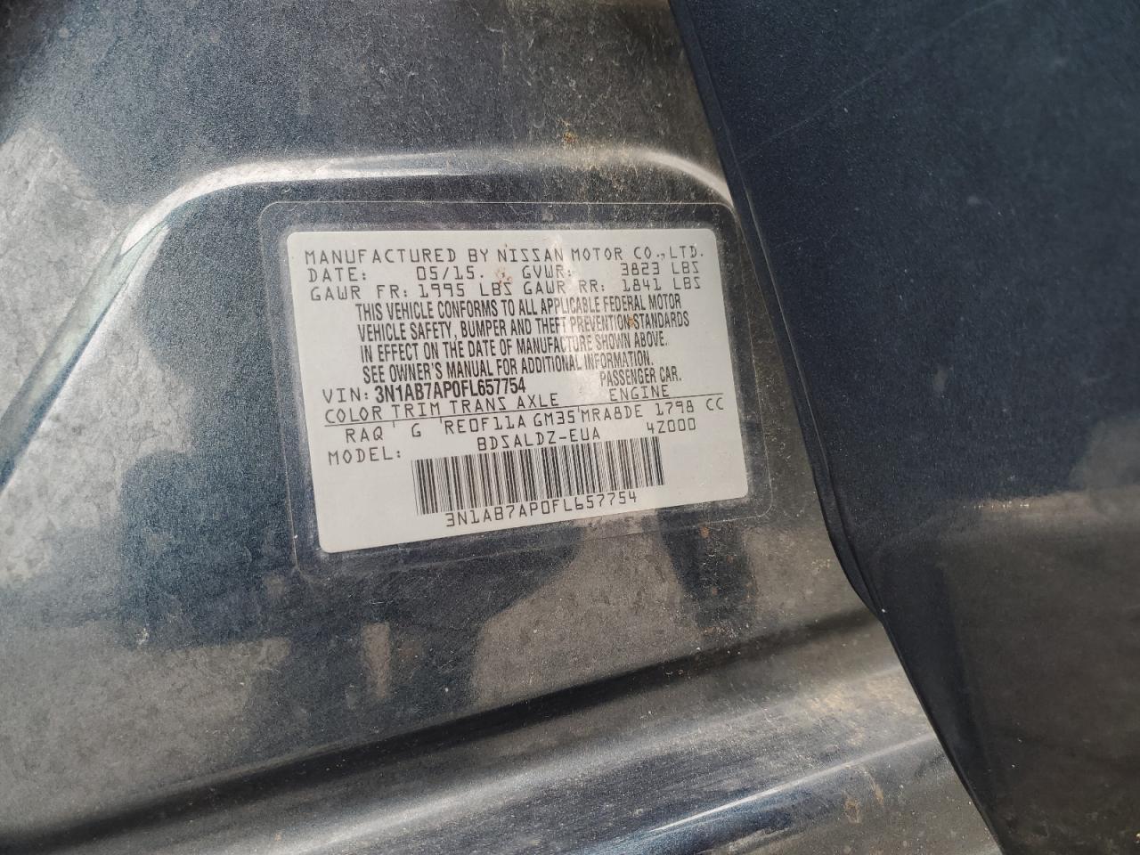 3N1AB7AP0FL657754 2015 Nissan Sentra S