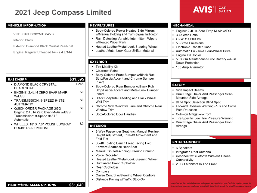 3C4NJDCB2MT584532 2021 Jeep Compass Limited