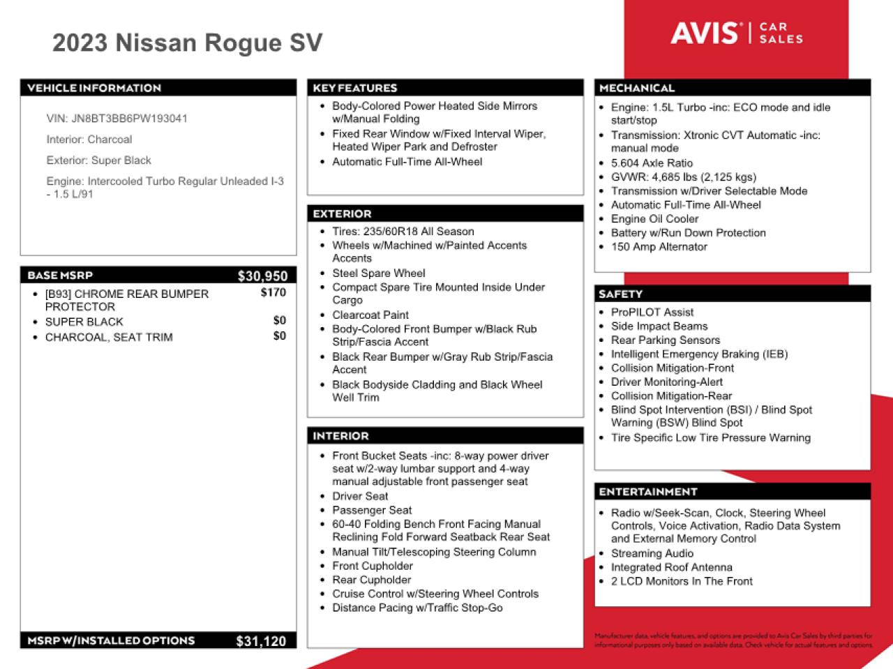 2023 Nissan Rogue Sv VIN: JN8BT3BB6PW193041 Lot: 52700924