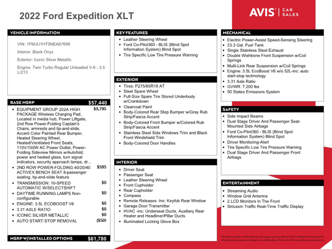 1FMJU1HT0NEA67698 2022 Ford Expedition Xlt