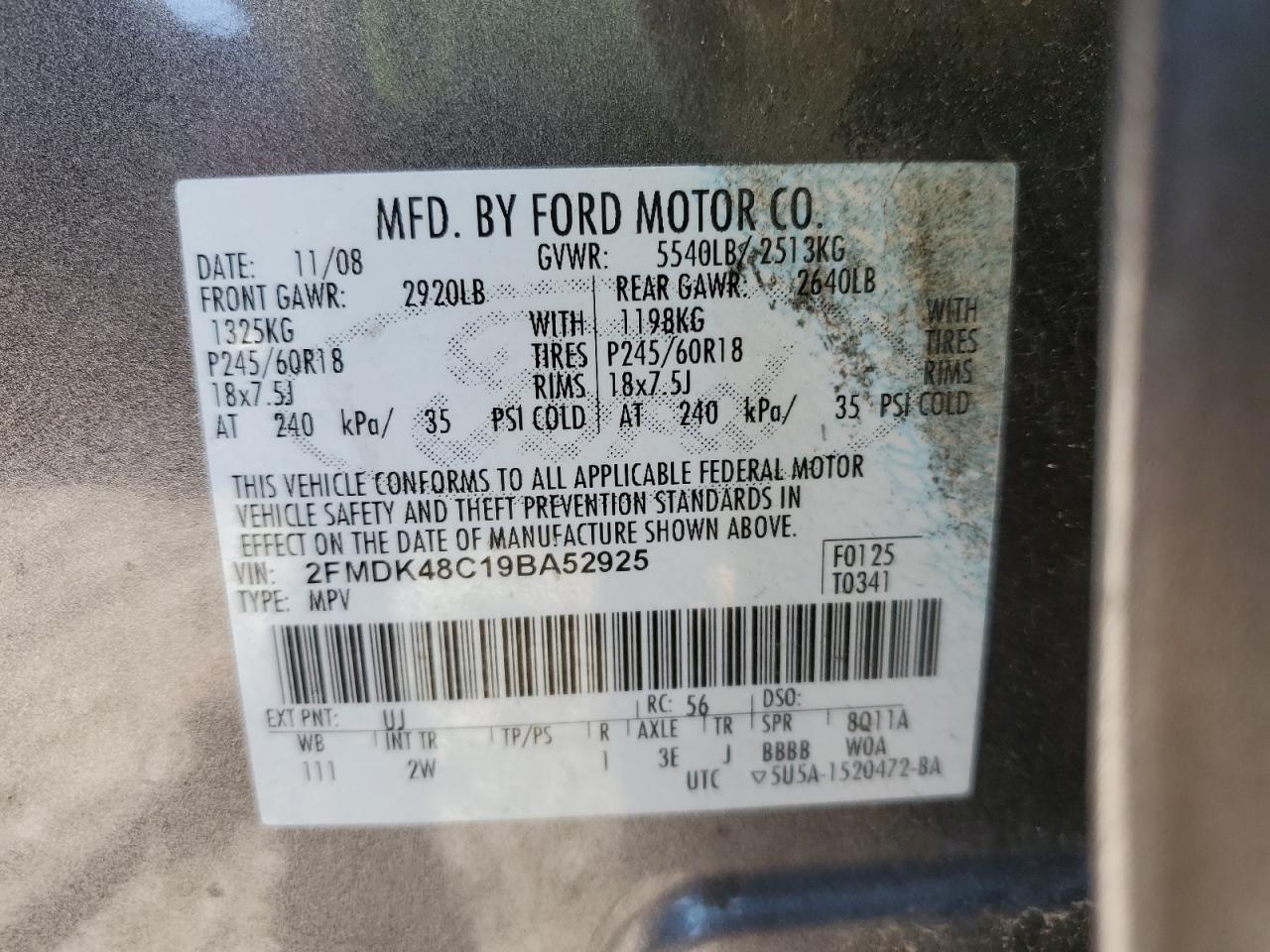 2FMDK48C19BA52925 2009 Ford Edge Sel