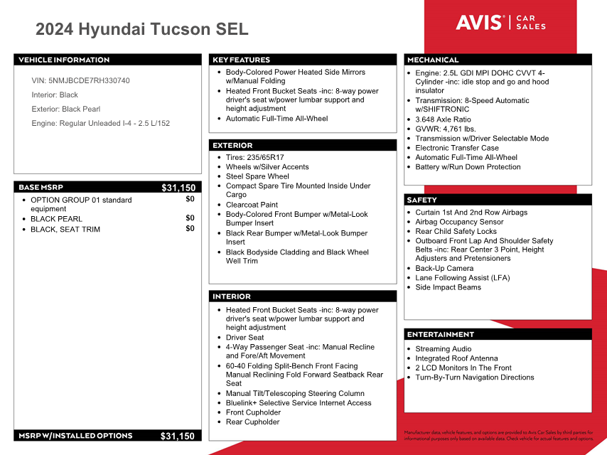 5NMJBCDE7RH330740 2024 Hyundai Tucson Sel