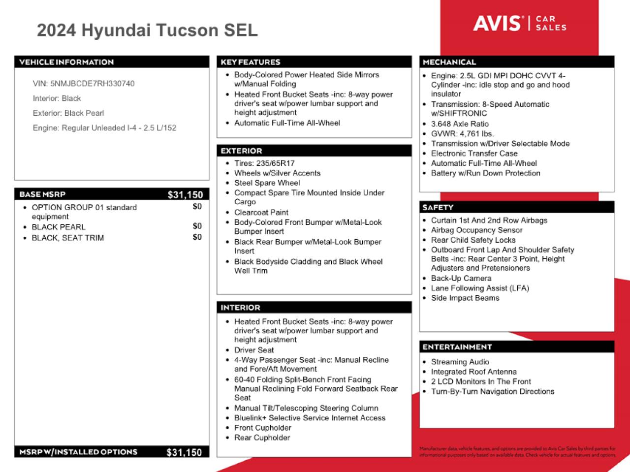 2024 Hyundai Tucson Sel VIN: 5NMJBCDE7RH330740 Lot: 59110414