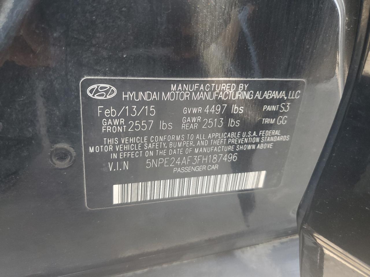 5NPE24AF3FH187496 2015 Hyundai Sonata Se