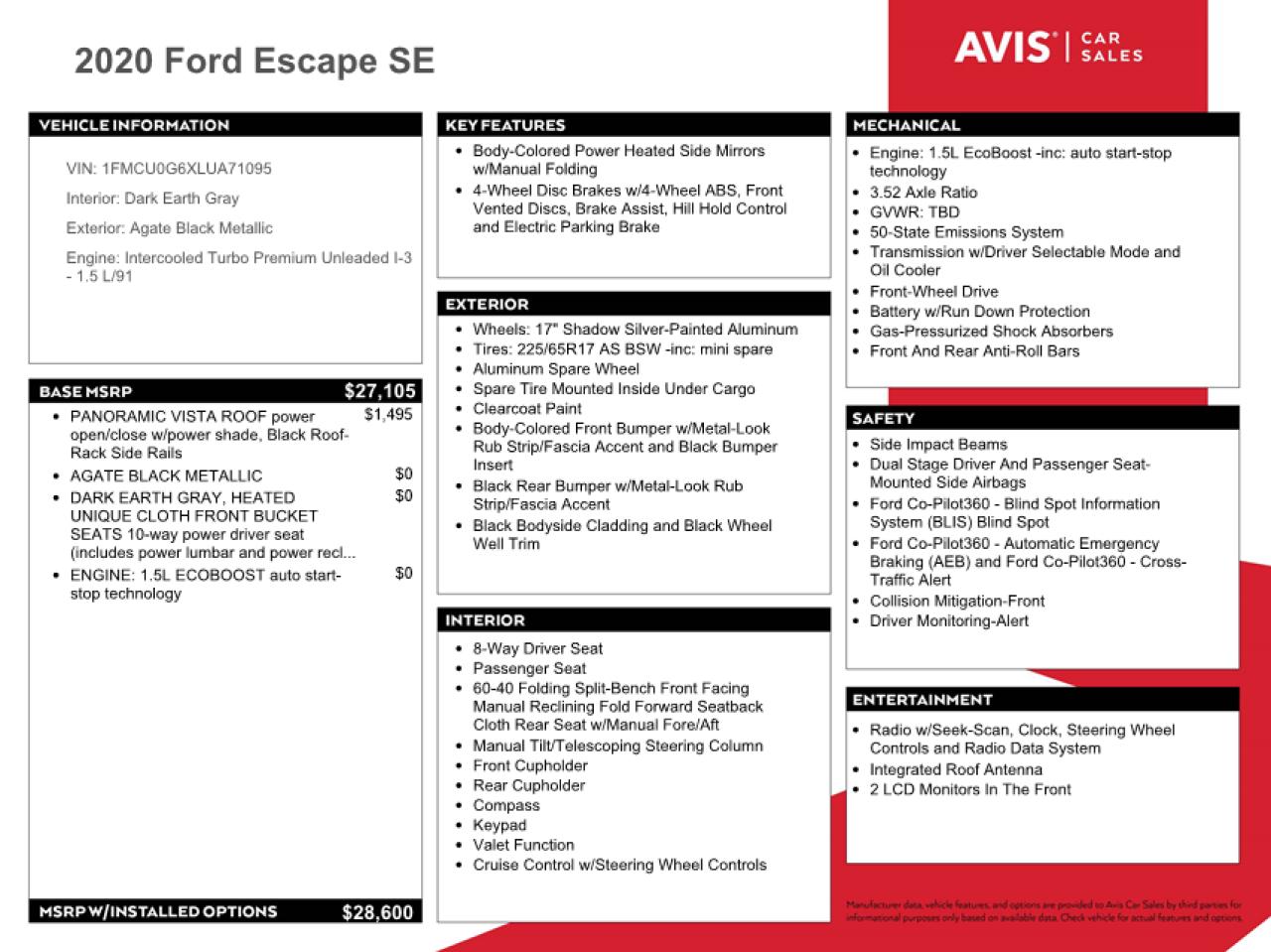 1FMCU0G6XLUA71095 2020 Ford Escape Se