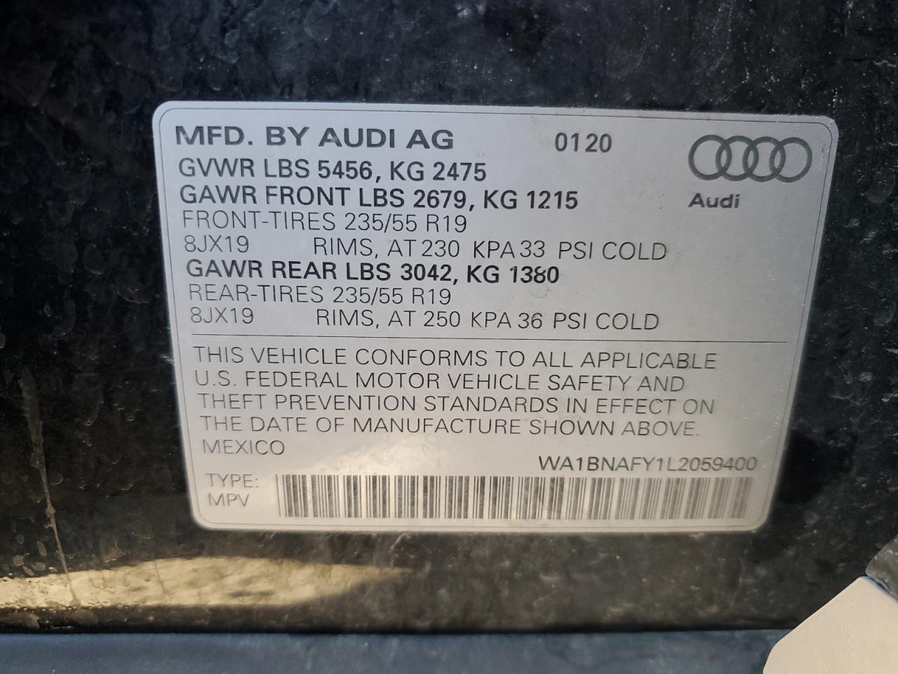 WA1BNAFY1L2059400 2020 Audi Q5 Premium Plus