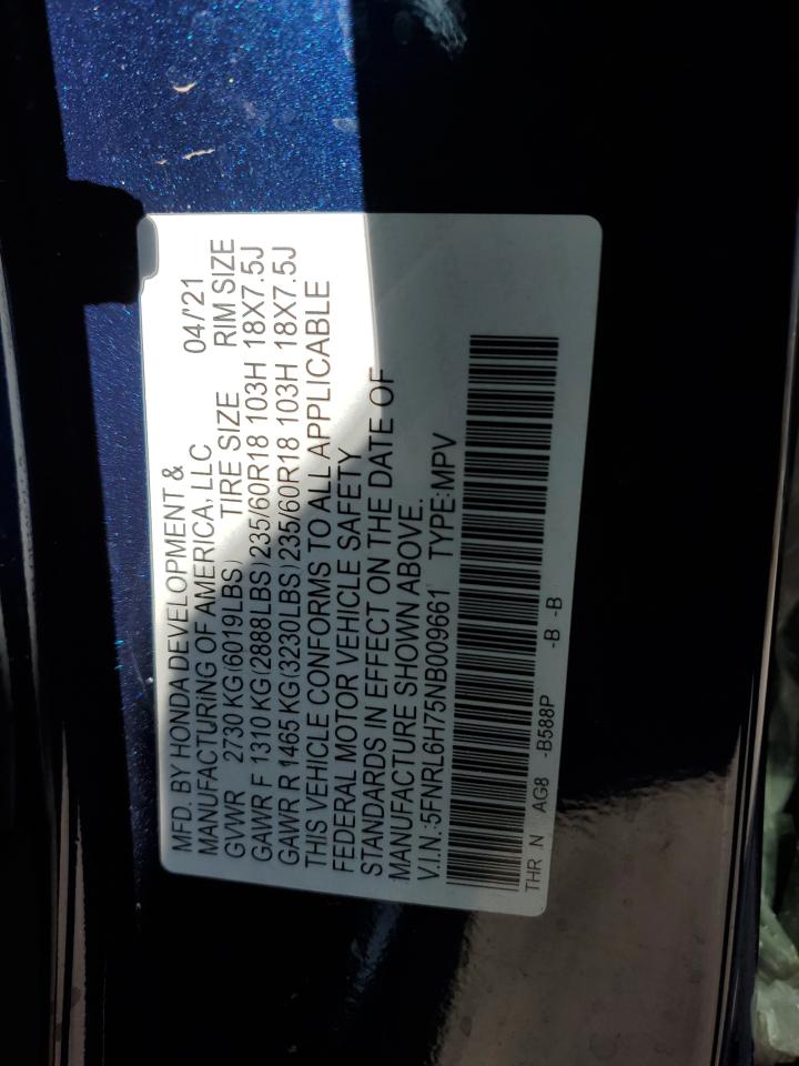 2022 Honda Odyssey Exl VIN: 5FNRL6H75NB009661 Lot: 65423764