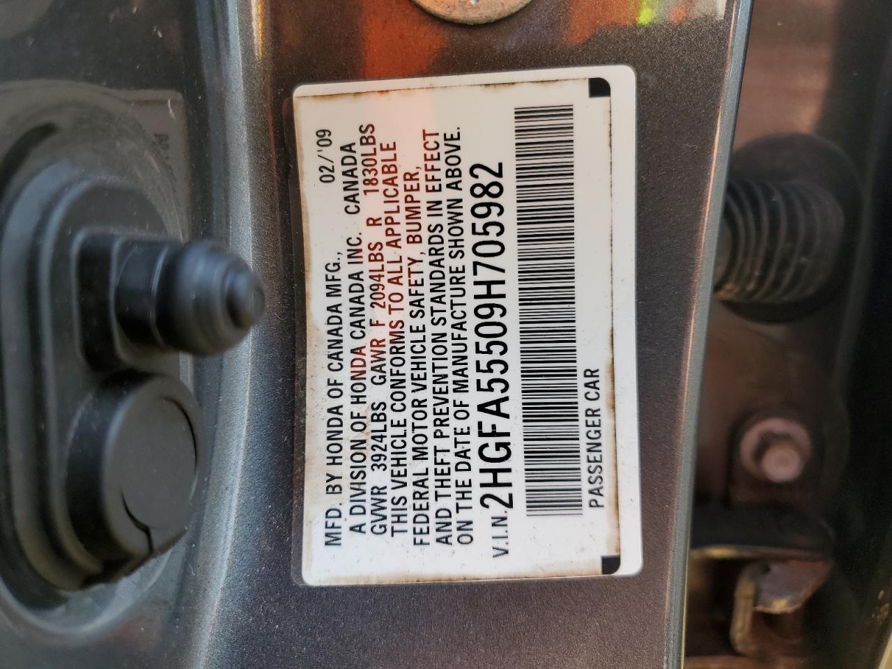 2HGFA55509H705982 2009 Honda Civic Si