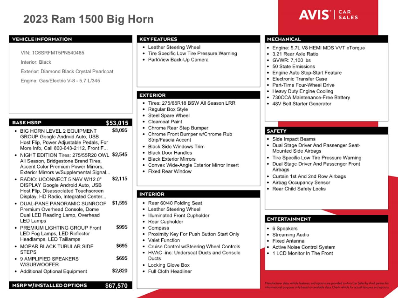 2023 Ram 1500 Big Horn/Lone Star VIN: 1C6SRFMT5PN540485 Lot: 64782773