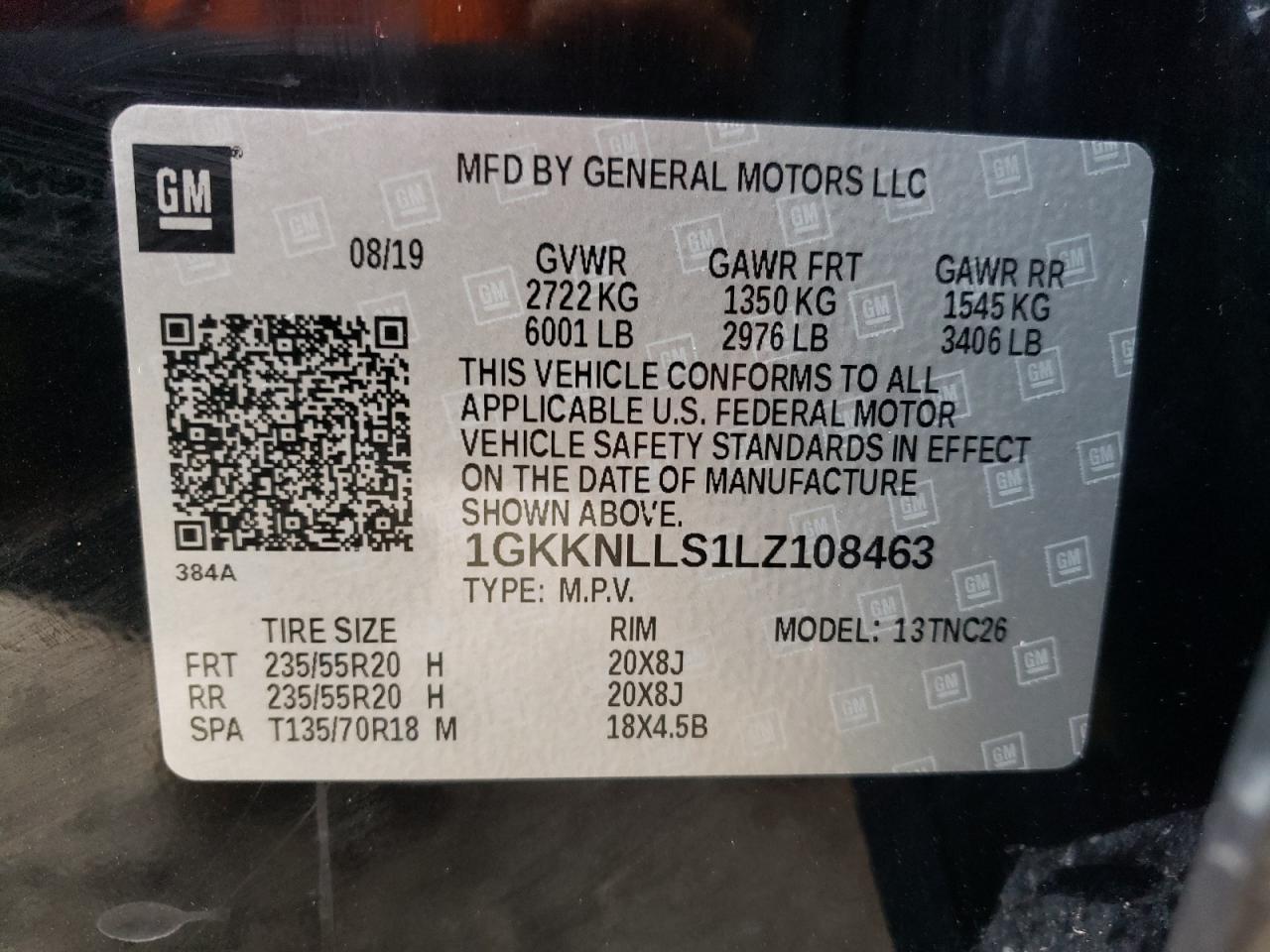 1GKKNLLS1LZ108463 2020 GMC Acadia At4