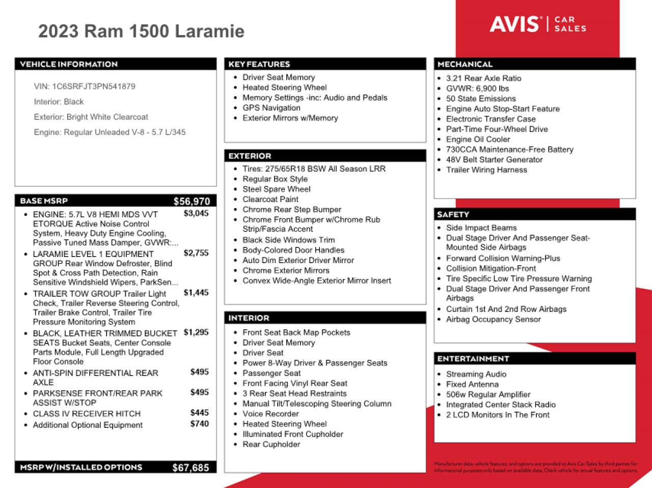 2023 Ram 1500 Laramie VIN: 1C6SRFJT3PN541879 Lot: 68902074