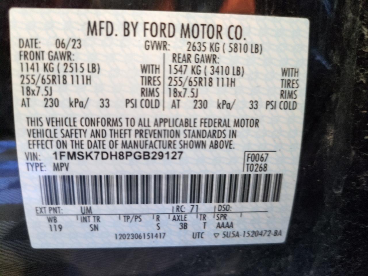 1FMSK7DH8PGB29127 2023 Ford Explorer Xlt