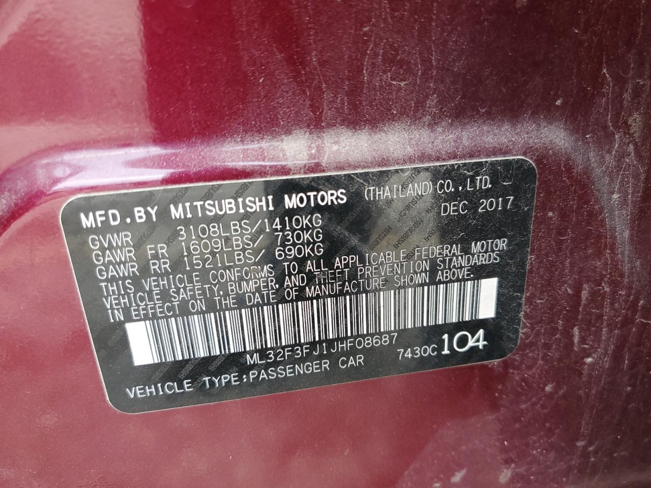 2018 Mitsubishi Mirage G4 Es VIN: ML32F3FJ1JHF08687 Lot: 66241634