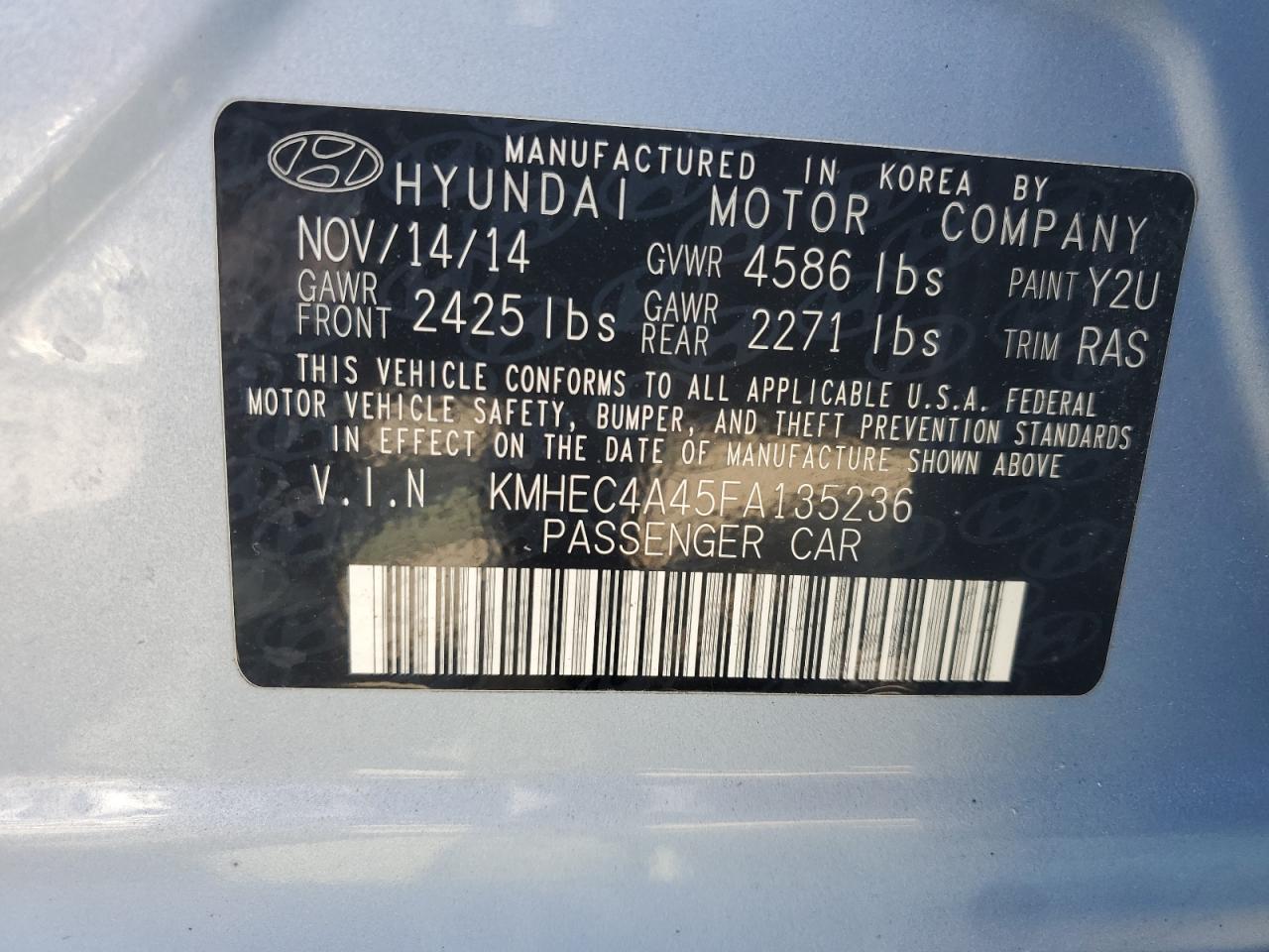 KMHEC4A45FA135236 2015 Hyundai Sonata Hybrid