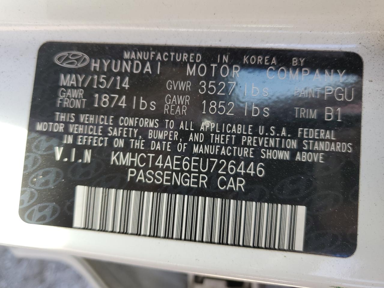 KMHCT4AE6EU726446 2014 Hyundai Accent Gls