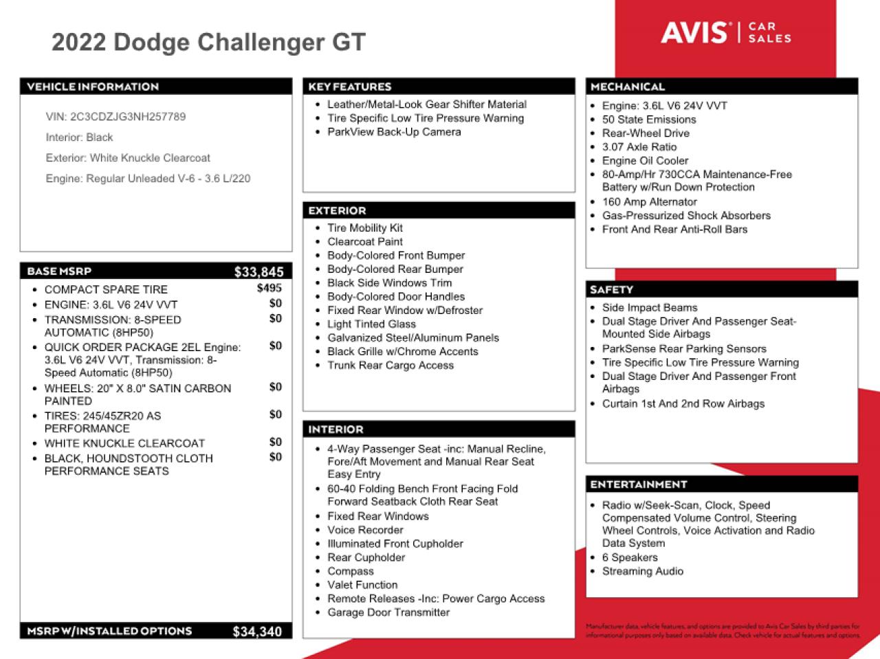 2C3CDZJG3NH257789 2022 Dodge Challenger Gt