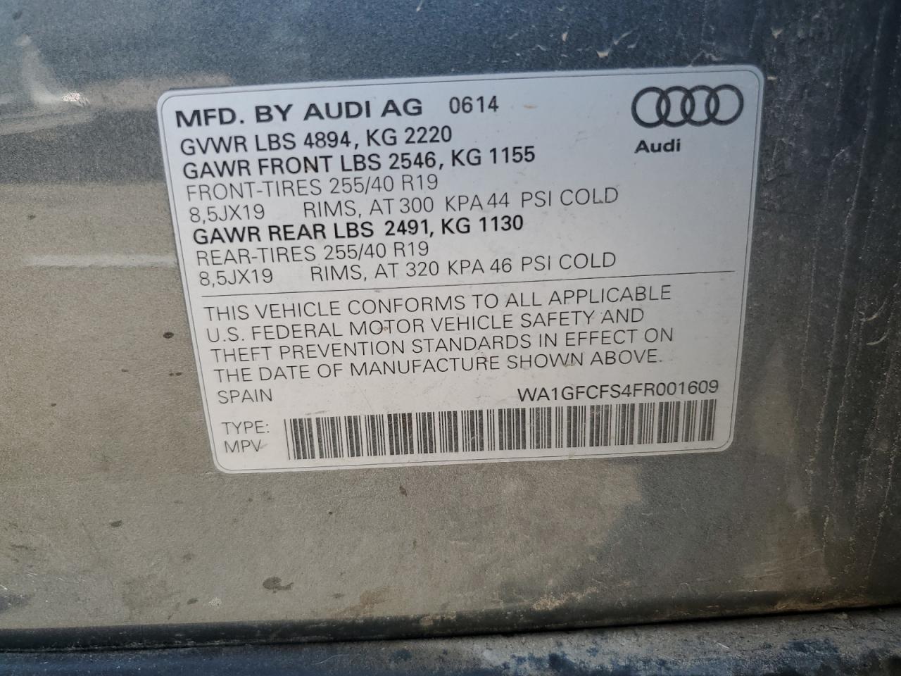 2015 Audi Q3 Prestige VIN: WA1GFCFS4FR001609 Lot: 64514844