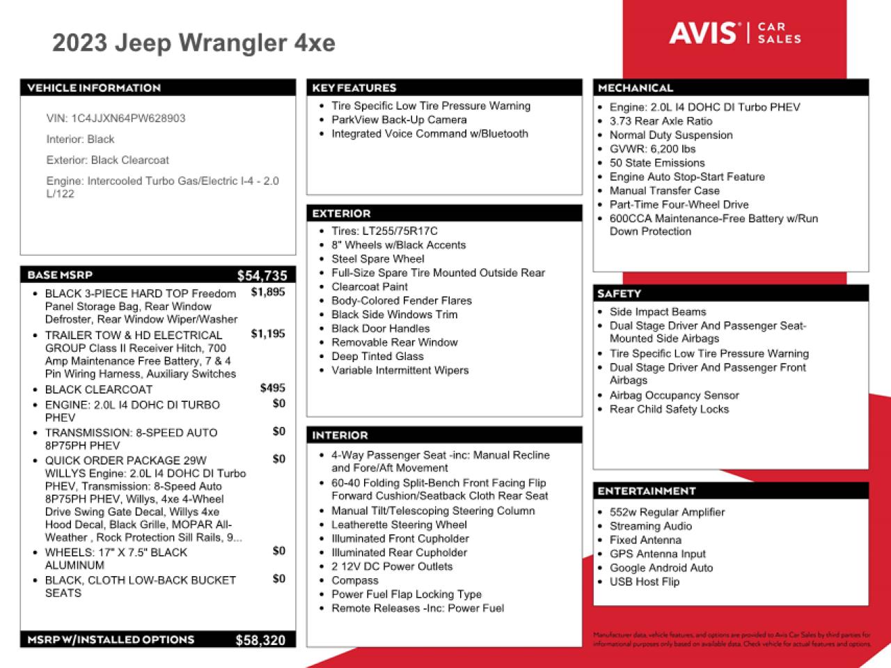 2023 Jeep Wrangler 4Xe VIN: 1C4JJXN64PW628903 Lot: 66029074