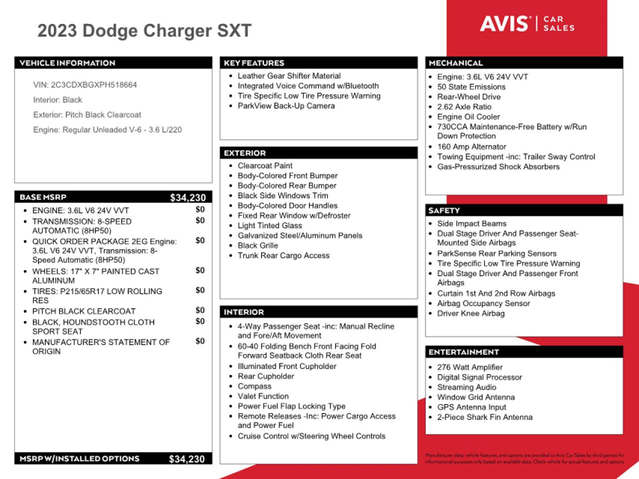 2C3CDXBGXPH518664 2023 Dodge Charger Sxt