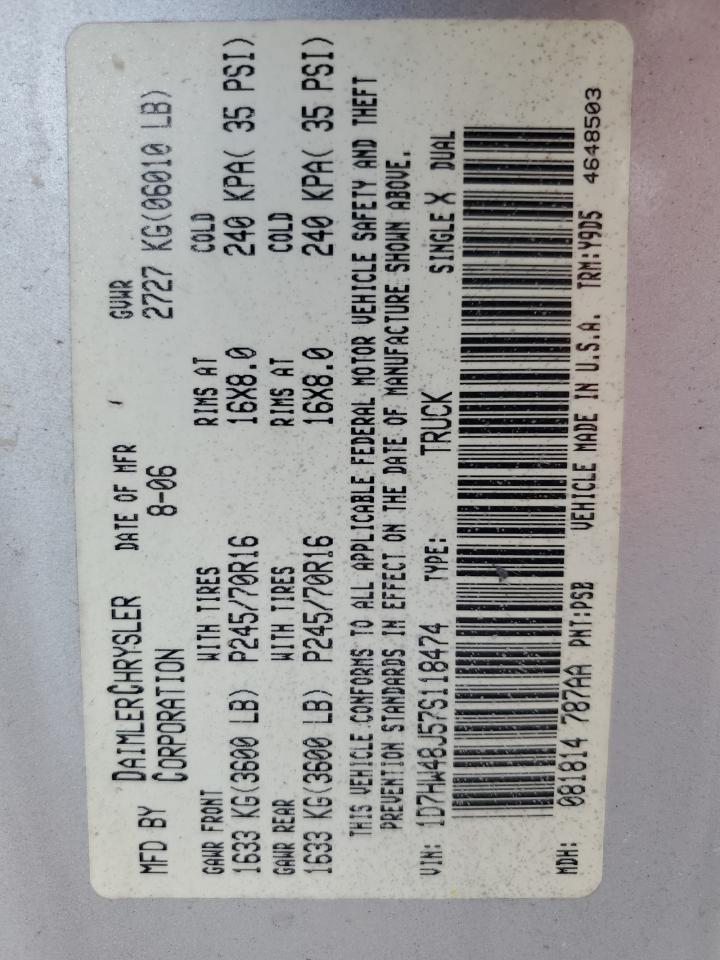 1D7HW48J57S118474 2007 Dodge Dakota Quad Slt