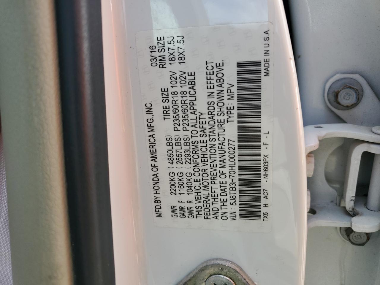 5J8TB3H70HL000277 2017 Acura Rdx Advance