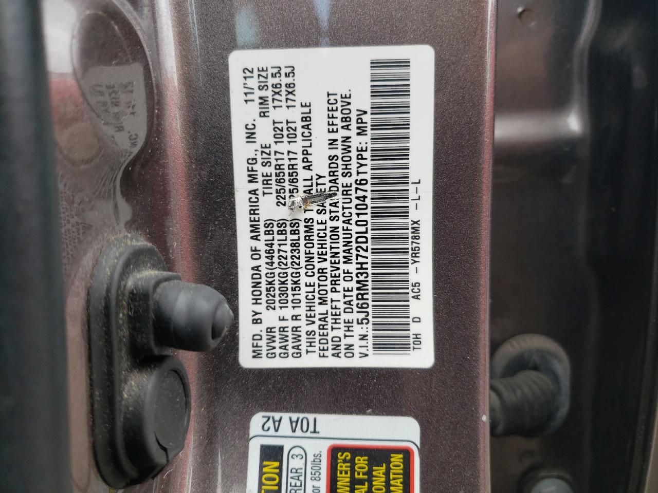 5J6RM3H72DL010476 2013 Honda Cr-V Exl