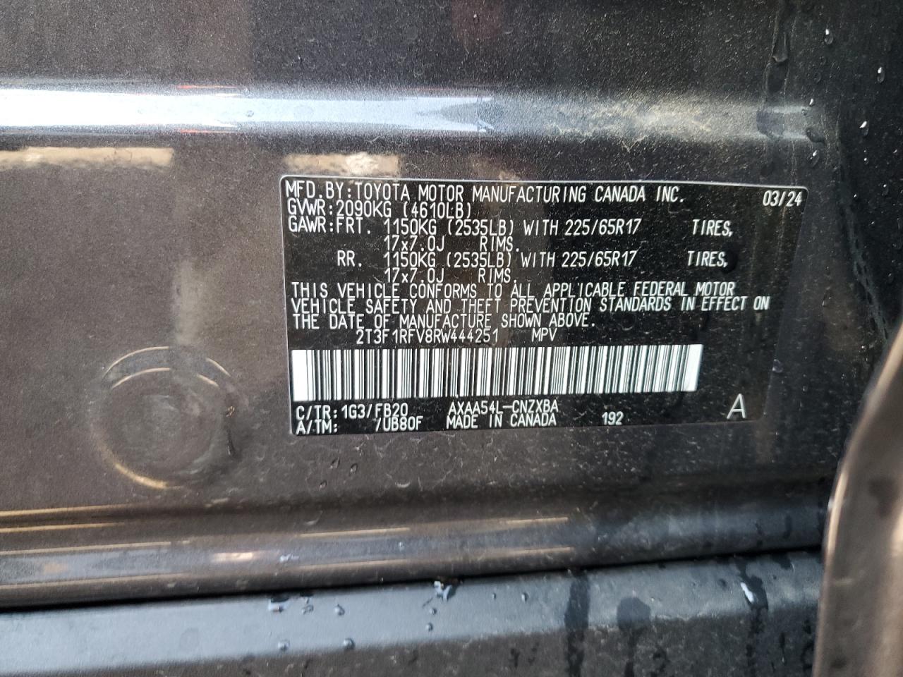 2T3F1RFV8RW444251 2024 Toyota Rav4 Le