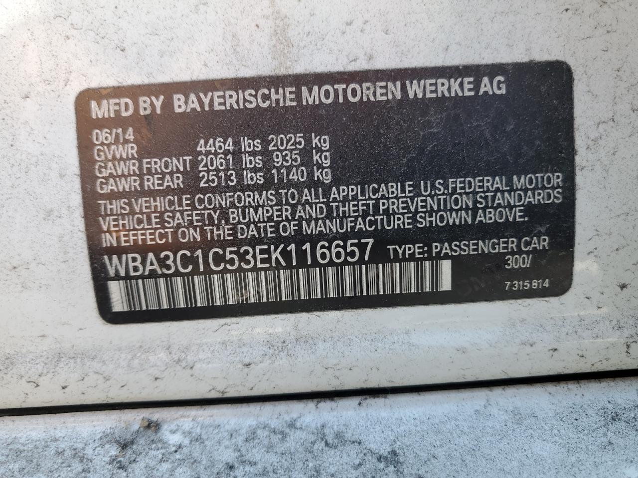 WBA3C1C53EK116657 2014 BMW 328 I Sulev