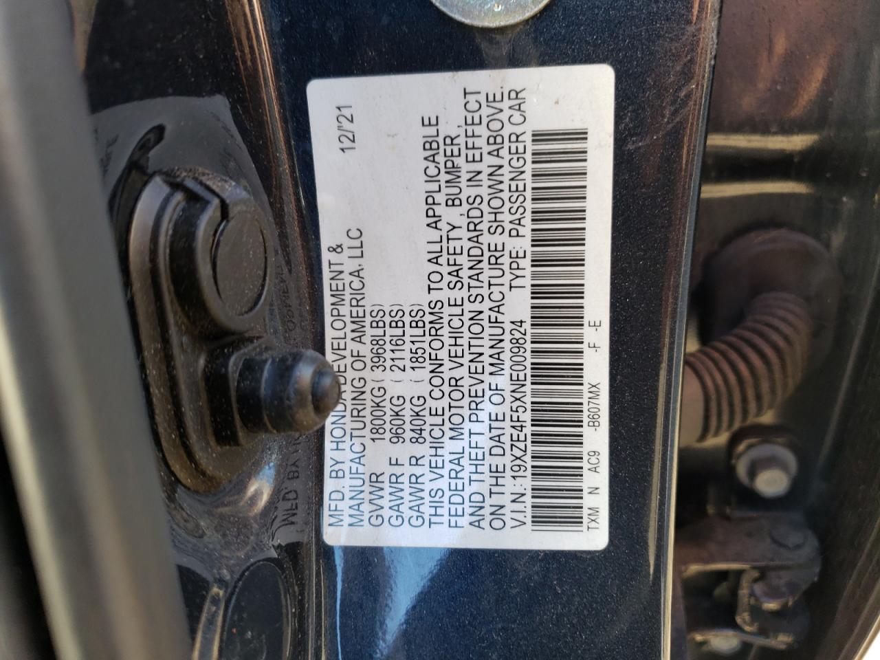 19XZE4F5XNE009824 2022 Honda Insight Ex