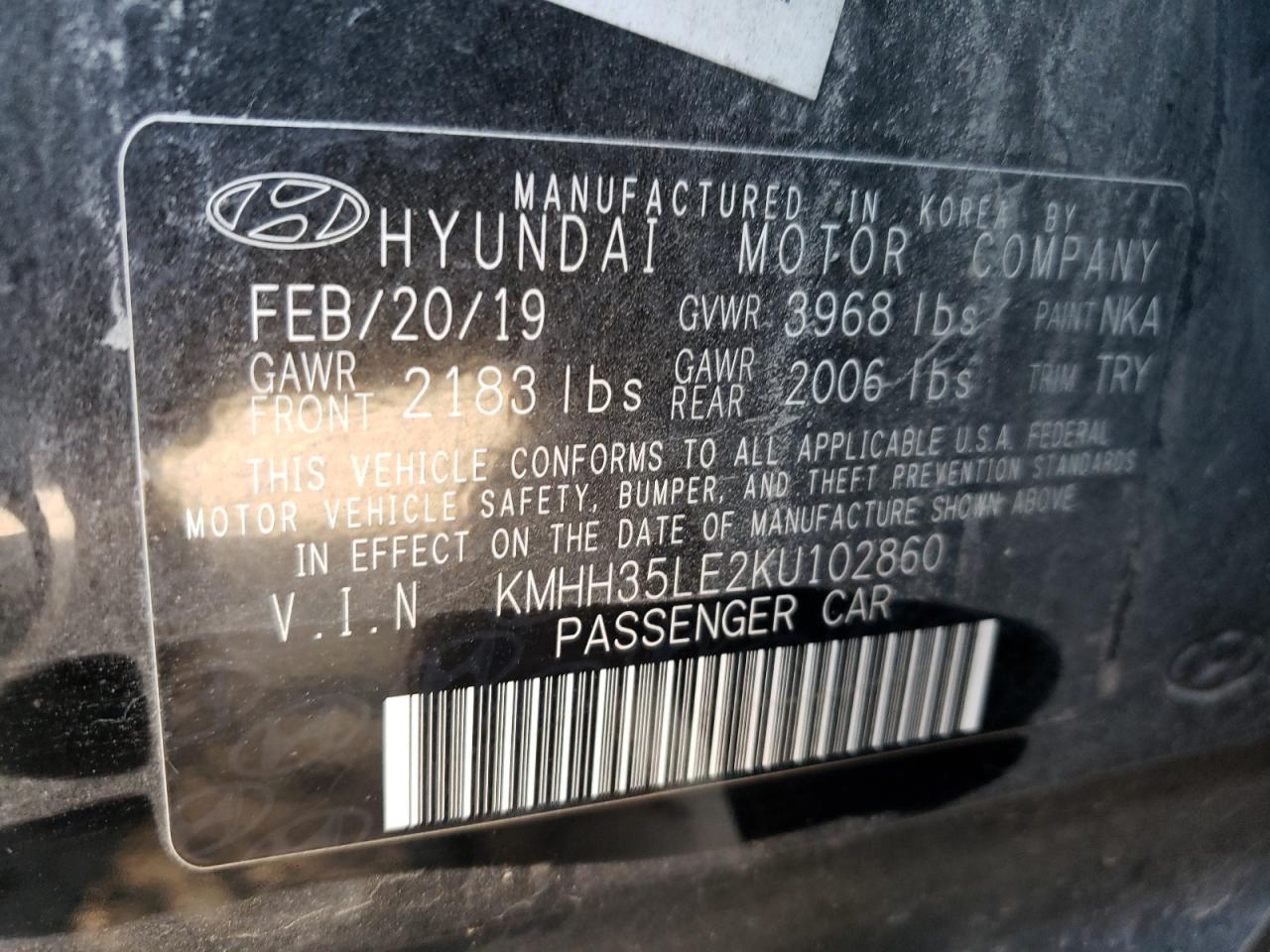 2019 Hyundai Elantra Gt VIN: KMHH35LE2KU102860 Lot: 70044794