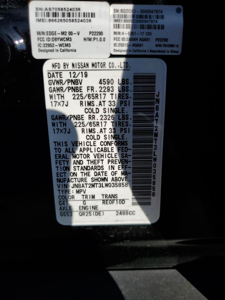 2020 Nissan Rogue S VIN: JN8AT2MT3LW035858 Lot: 72380614