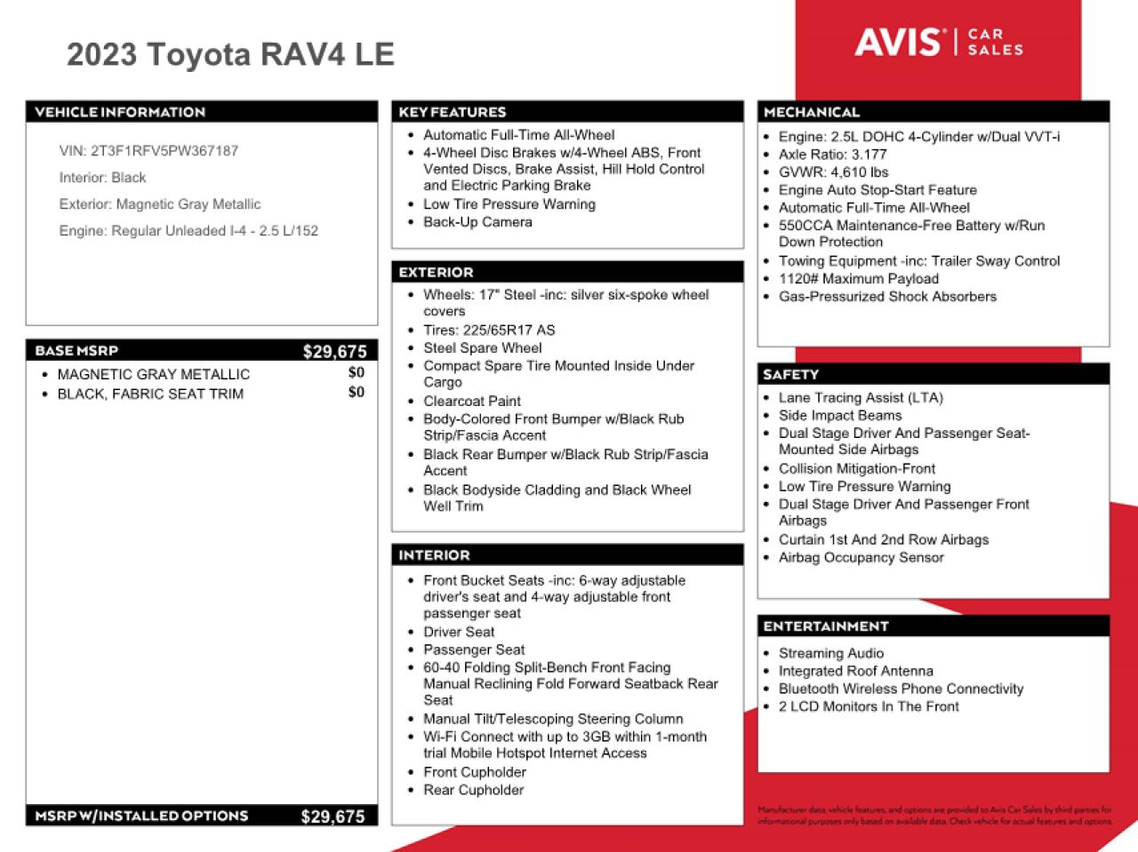 2T3F1RFV5PW367187 2023 Toyota Rav4 Le