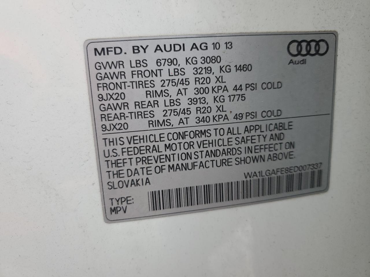 WA1LGAFE8ED007337 2014 Audi Q7 Premium Plus