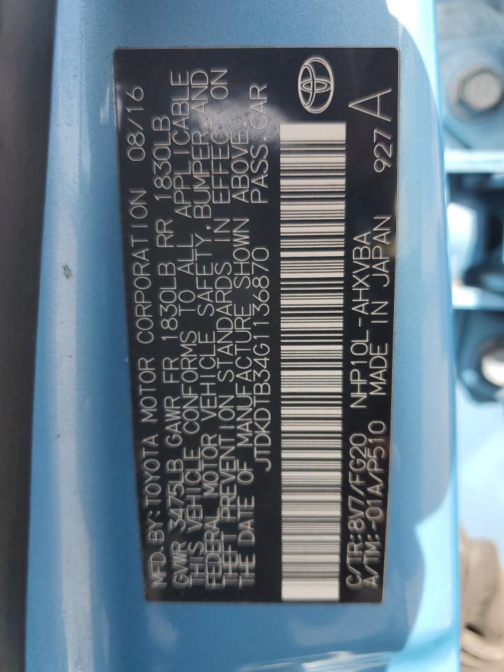 JTDKDTB34G1136870 2016 Toyota Prius C