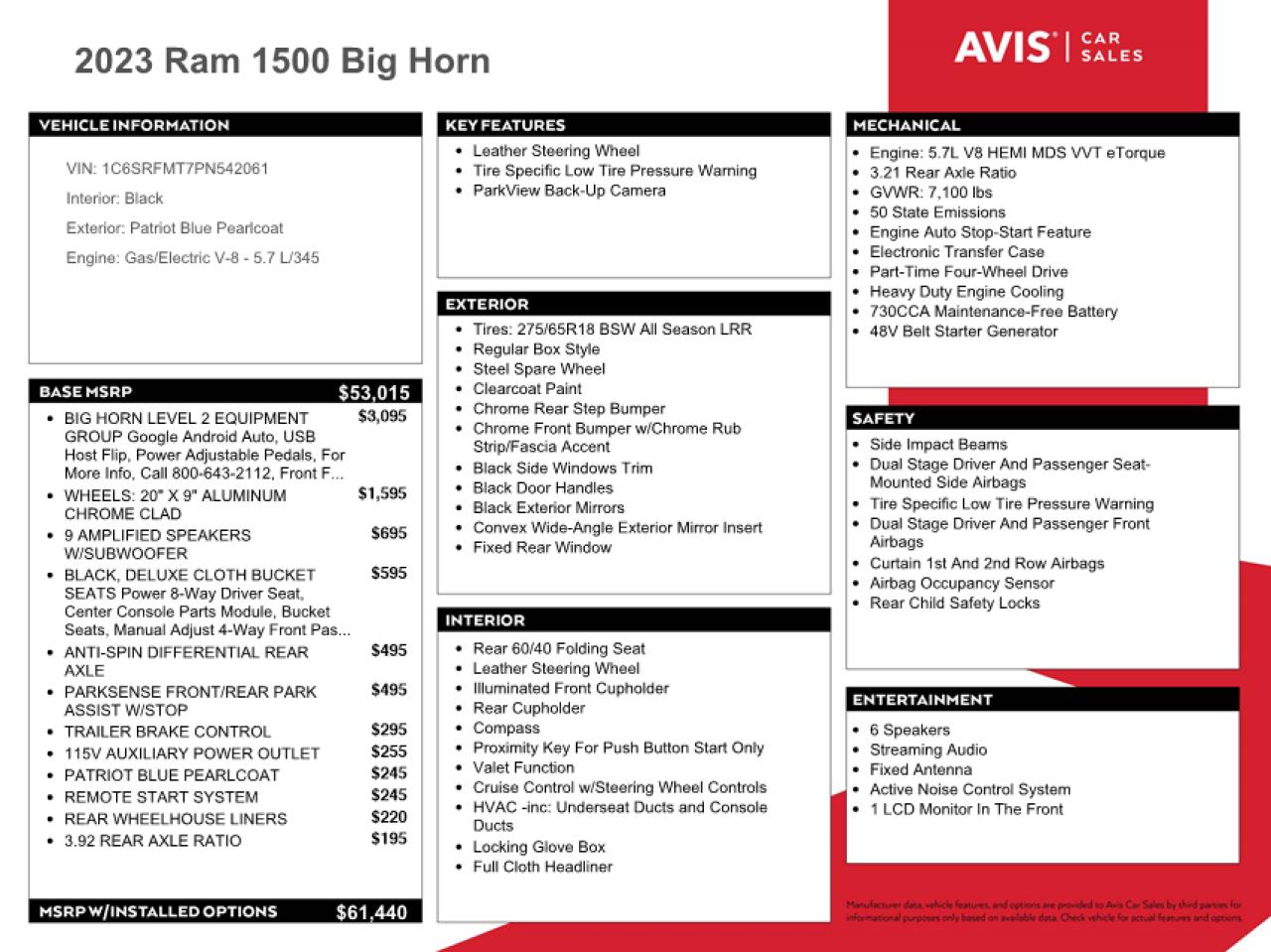 2023 Ram 1500 Big Horn/Lone Star VIN: 1C6SRFMT7PN542061 Lot: 69753364