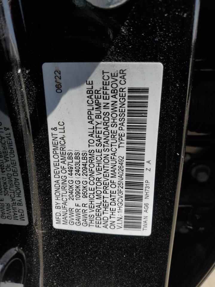 2022 Honda Accord Hybrid Sport VIN: 1HGCV3F25NA026492 Lot: 71625354