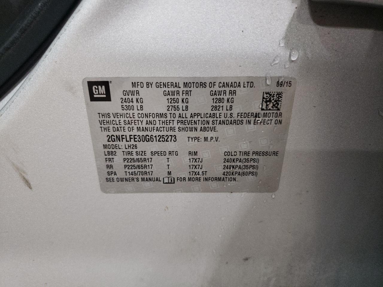 2GNFLFE30G6125273 2016 Chevrolet Equinox Lt