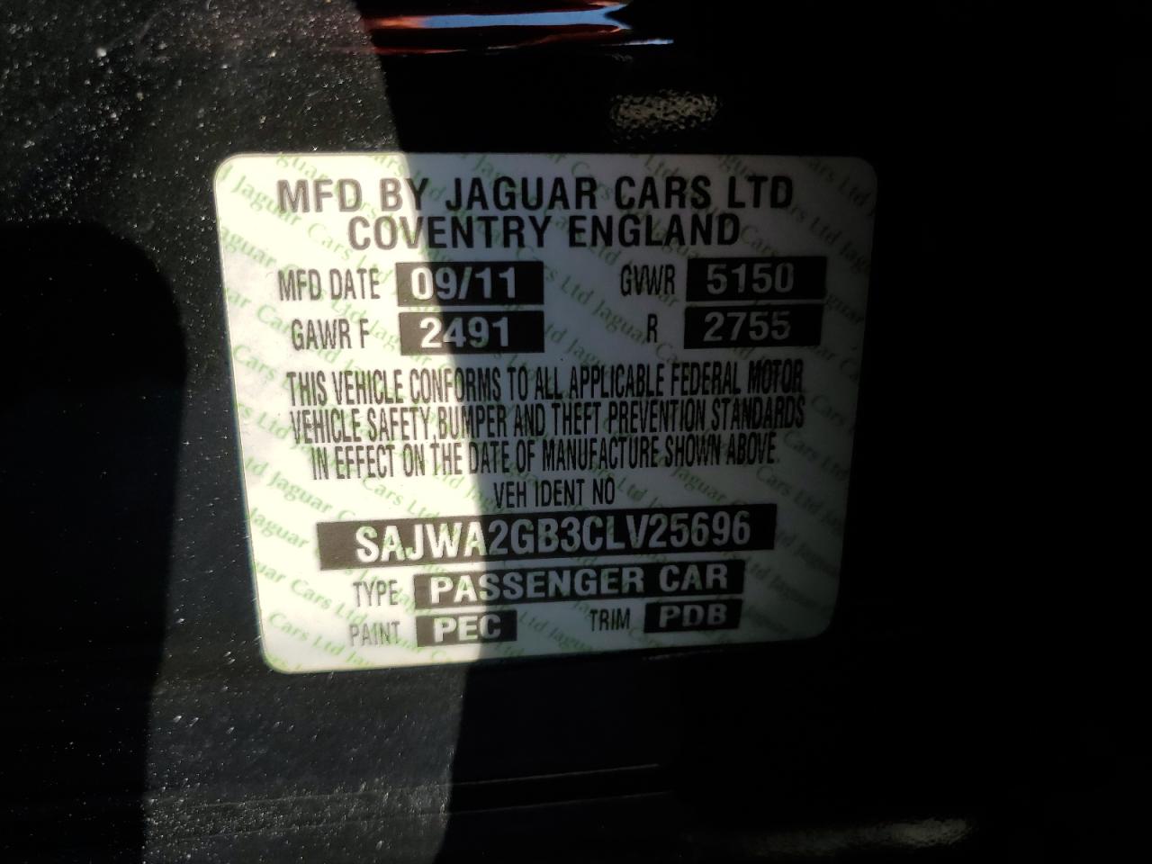 SAJWA2GB3CLV25696 2012 Jaguar Xjl