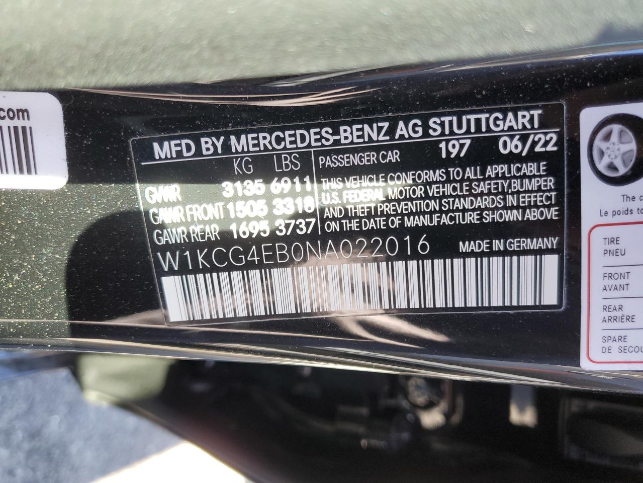 2022 Mercedes-Benz Eqs Sedan 580 4Matic VIN: W1KCG4EB0NA022016 Lot: 74539683