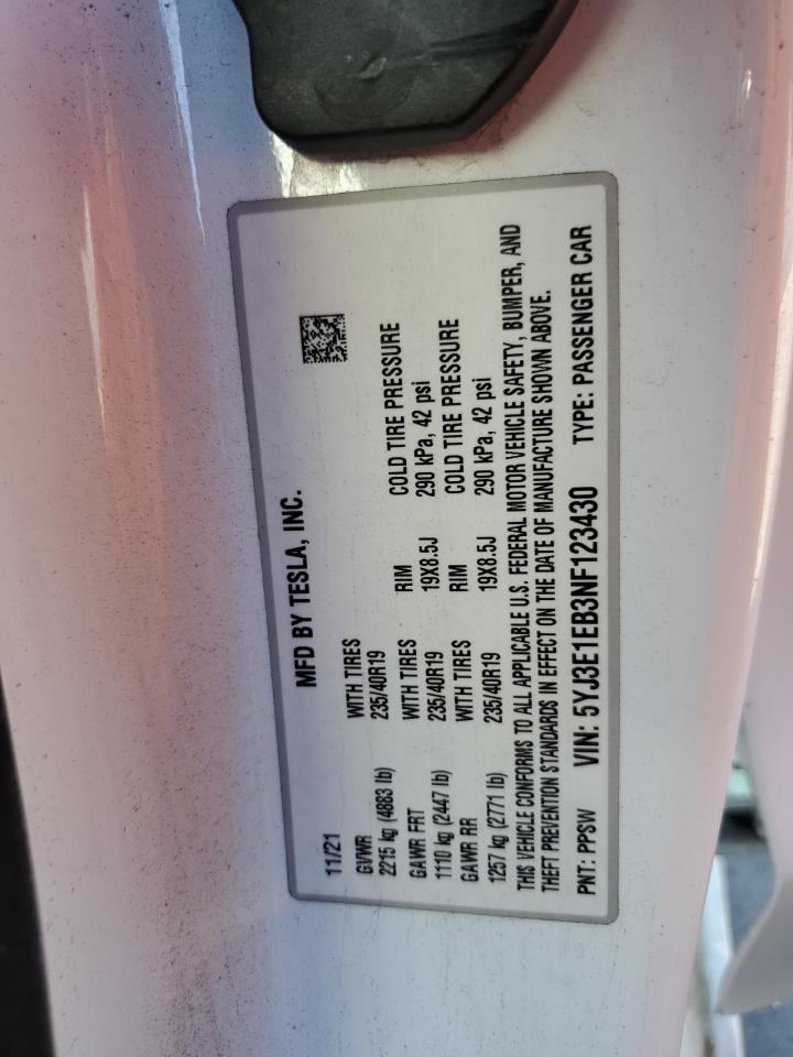 5YJ3E1EB3NF123430 2022 Tesla Model 3